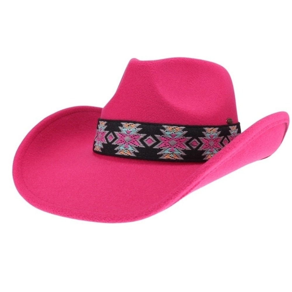CC‎ BEANIE Aztec Band Vegan Felt Western Cowboy Hat Pink Women NWT - Picture 2 of 8